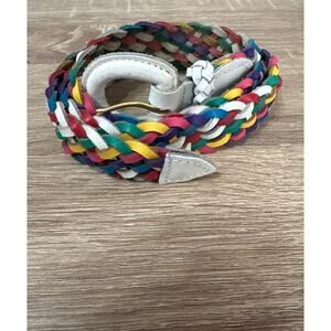 Vintage‎ CHIC Rainbow Braided Belt Split Leather Unisex Medium White Buckle 38"